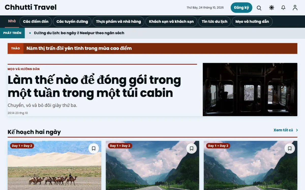Sunwander — mẫu website Tin Du lịch, giao diện máy tính