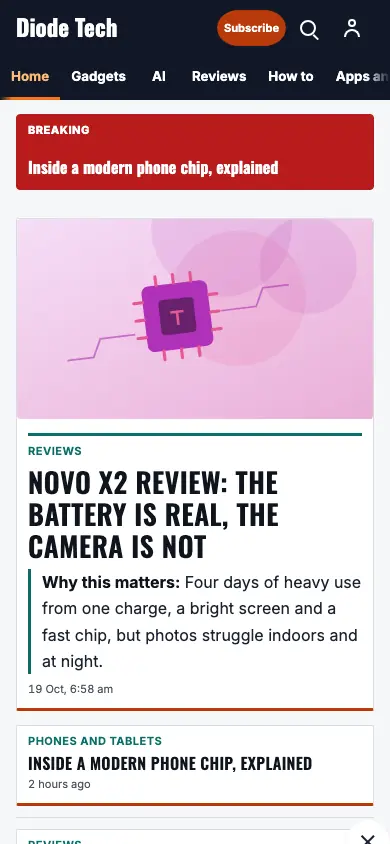 Diode — Technology News app, phone view