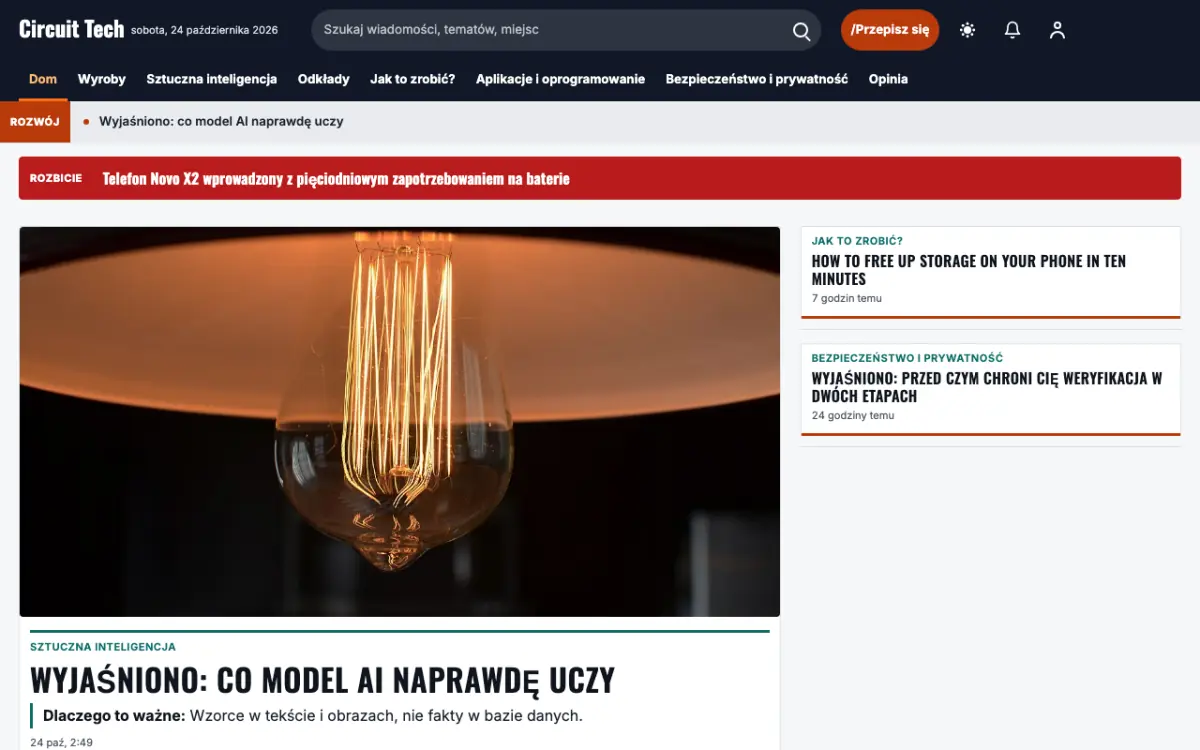 Diode – szablon strony (Technologia: wiadomości), widok na komputerze