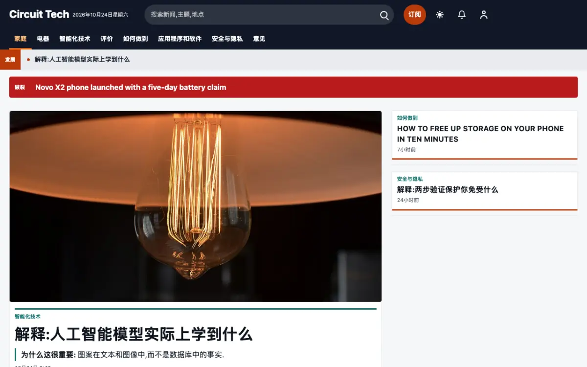 Diode — 科技新闻网站模板，桌面版预览