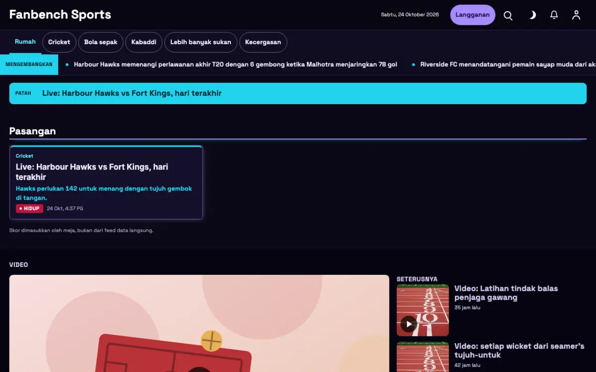 Fanbench — templat laman web Berita Sukan, paparan desktop