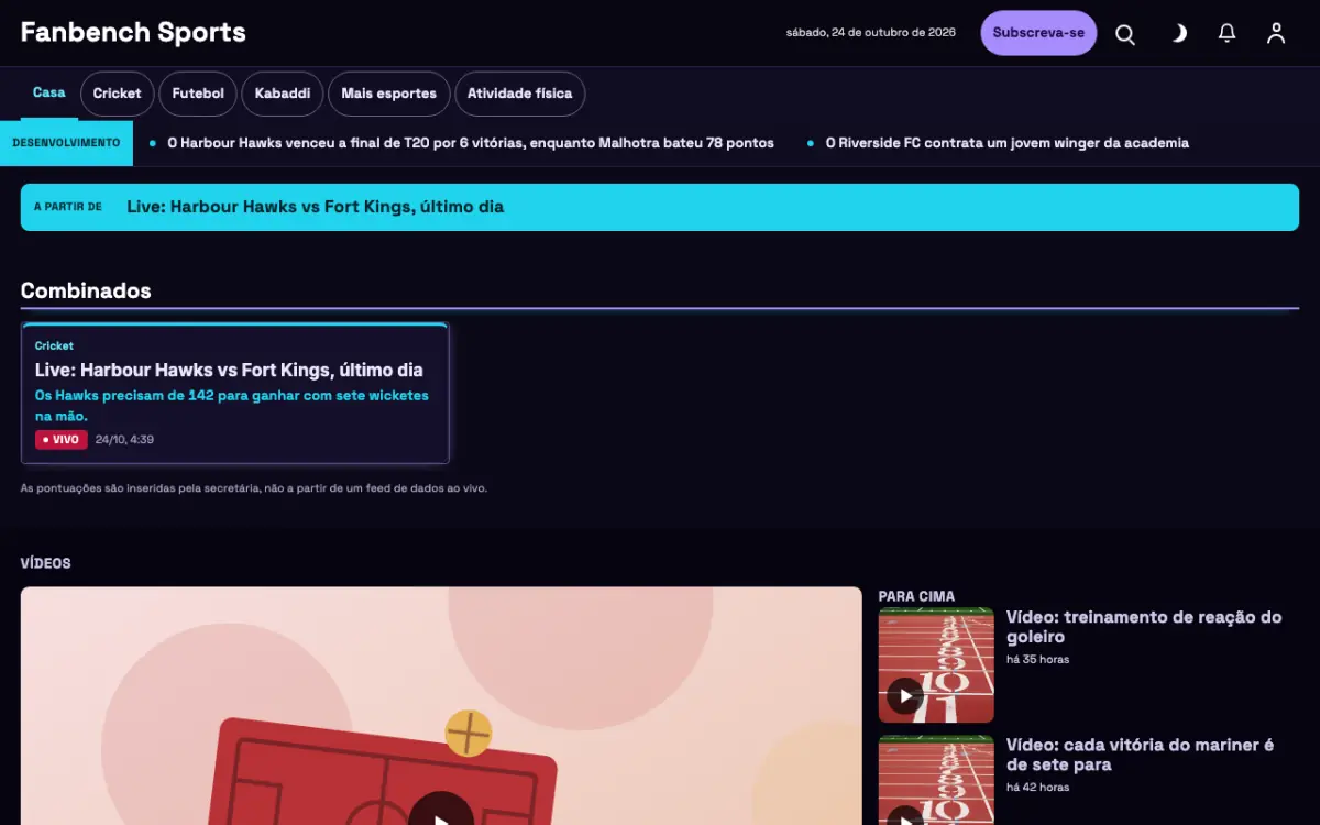 Fanbench — modelo de site de Notícias de Desporto, vista em computador