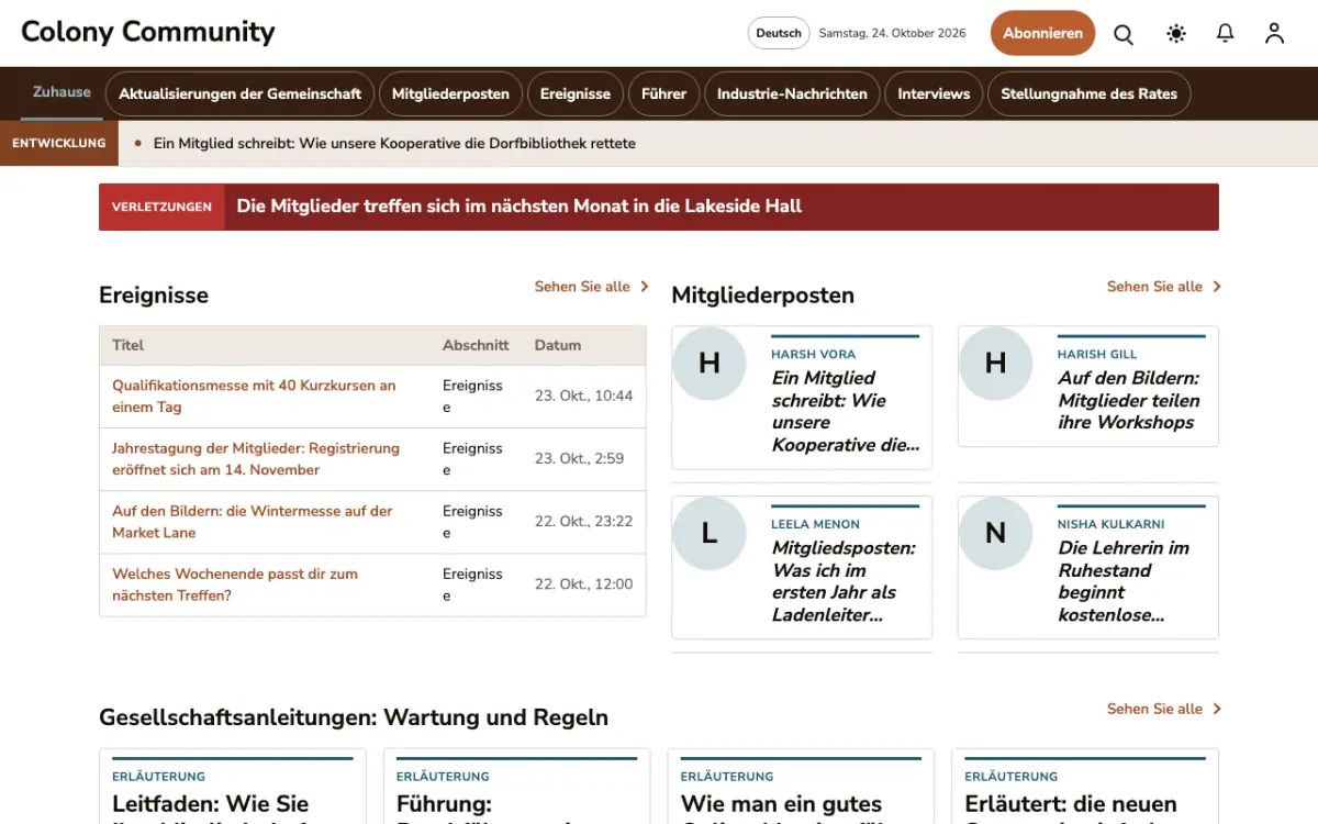 Colony – Website-Vorlage für Community-News, Desktop-Ansicht
