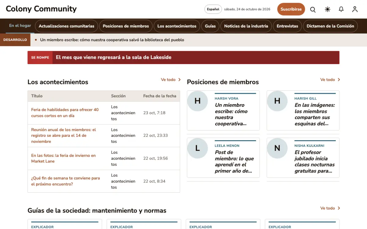 Colony — plantilla de sitio web de Noticias de Comunidad, vista de escritorio