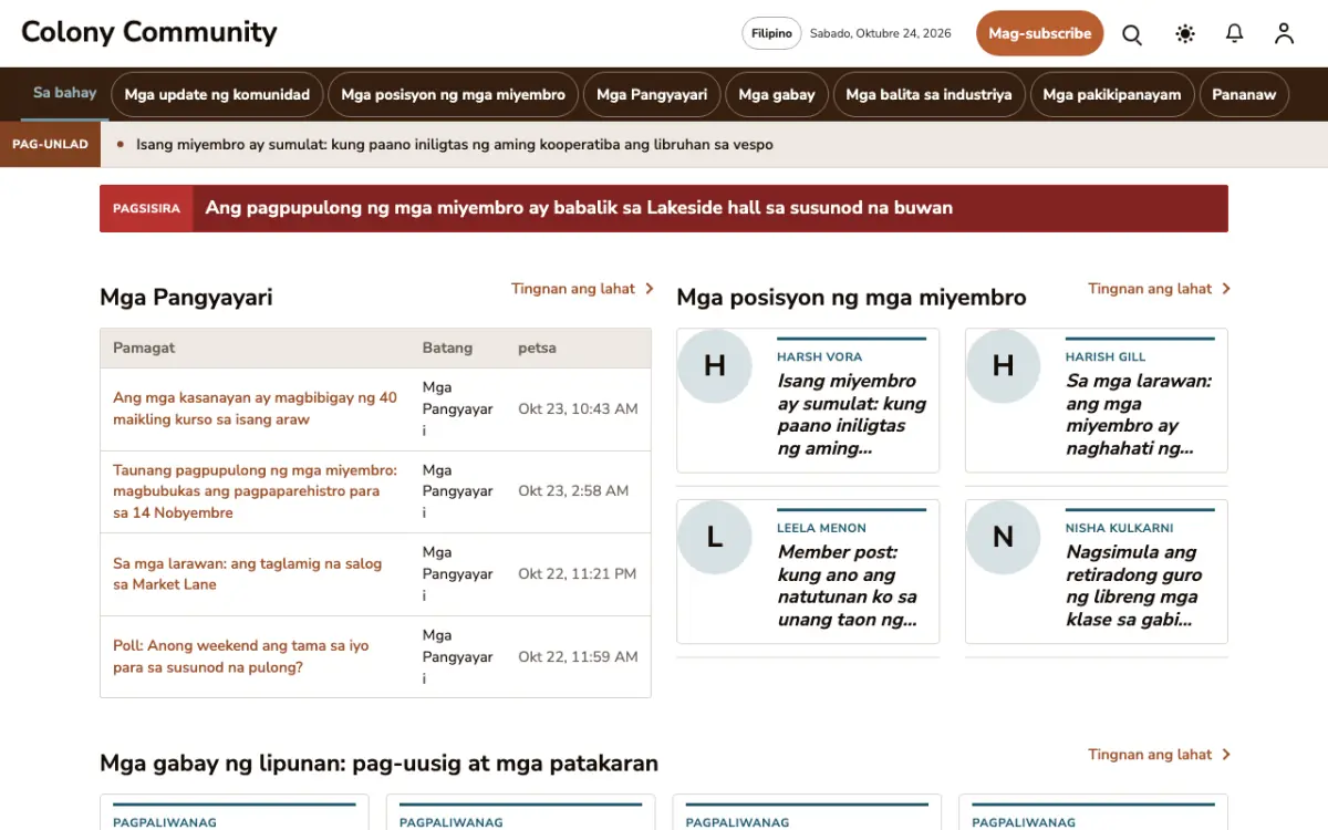 Colony — template ng website na Balitang Komunidad, tanaw sa desktop