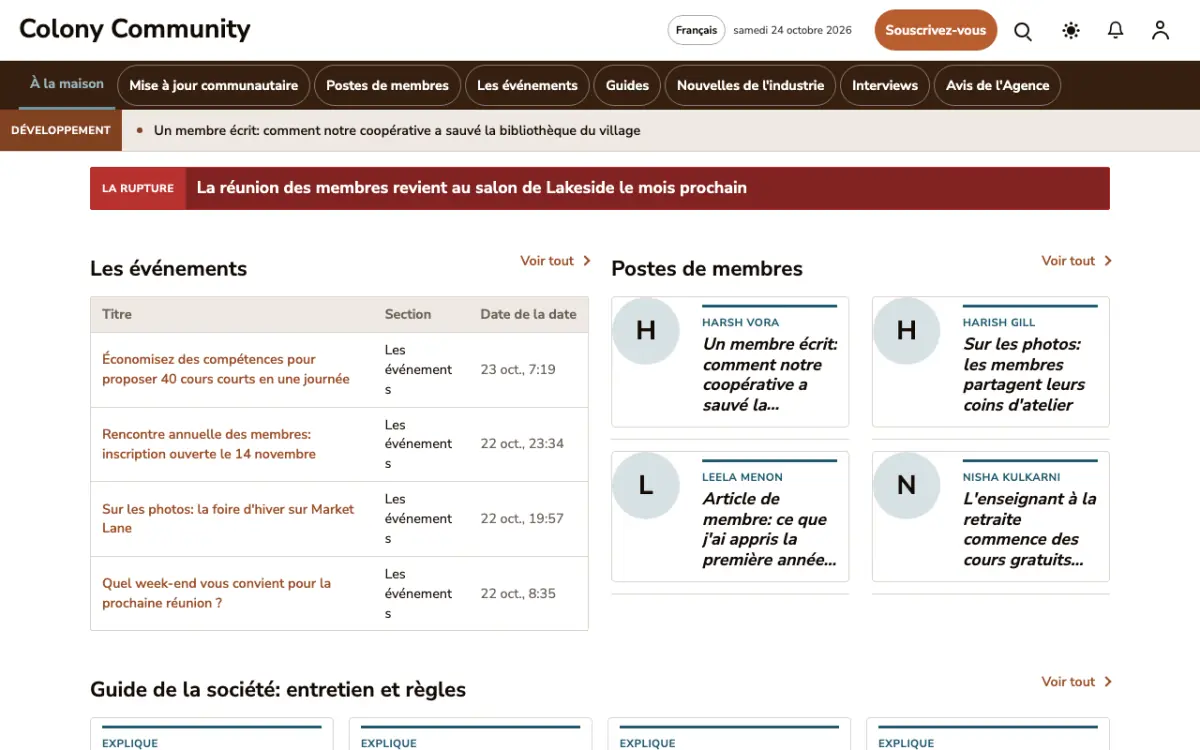 Colony — modèle de site web Actualités Communauté, vue sur ordinateur