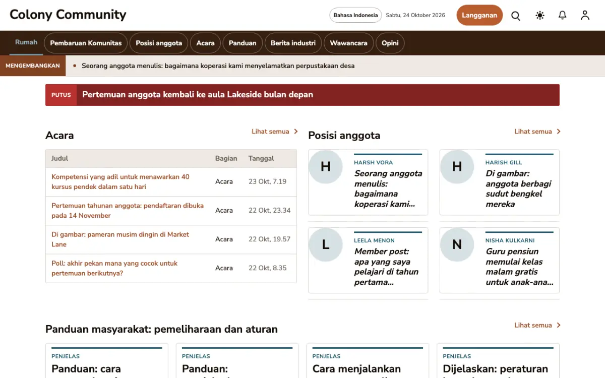 Colony — template situs Berita Komunitas, tampilan desktop