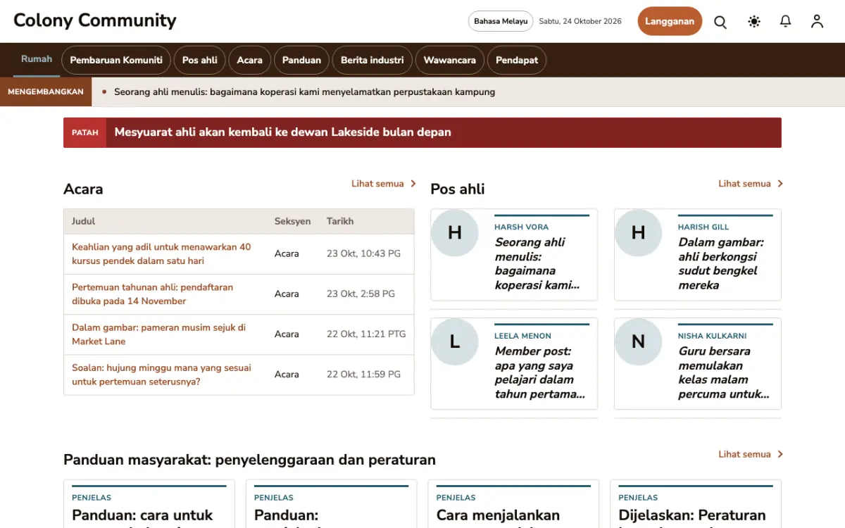 Colony — templat laman web Berita Komuniti, paparan desktop
