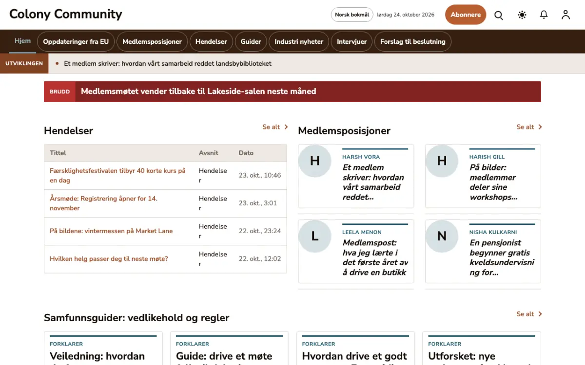 Colony – nettstedmal for Fellesskap News, skrivebordsvisning