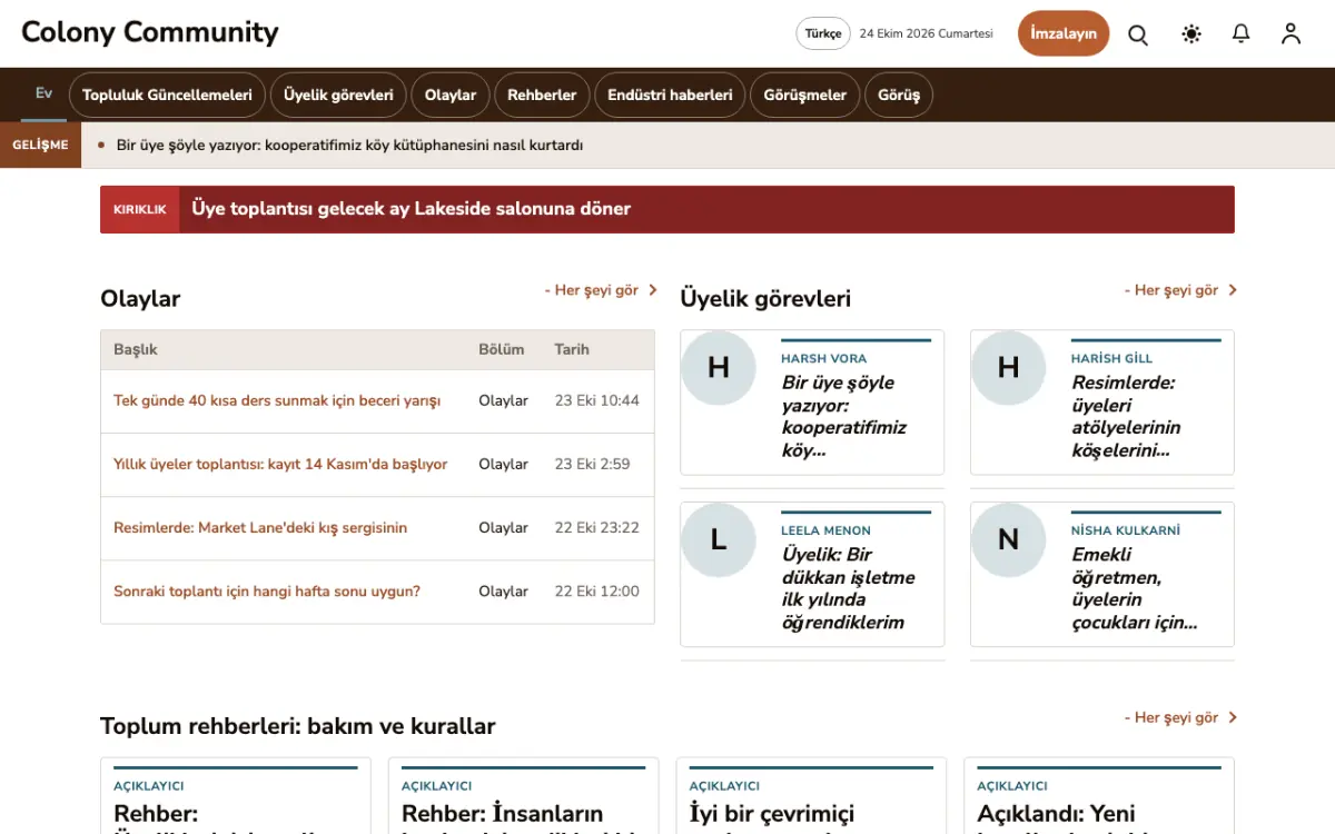 Colony — Topluluk Haberleri web sitesi şablonu, masaüstü görünümü