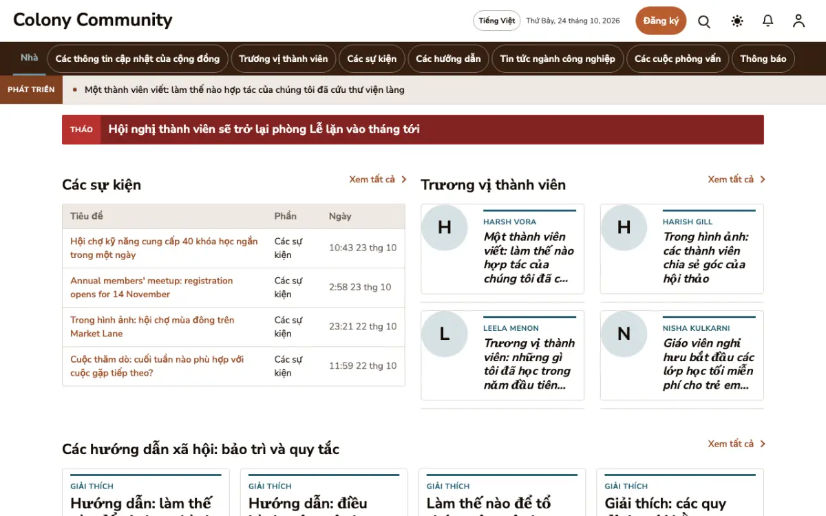 Colony — mẫu website Tin Cộng đồng, giao diện máy tính