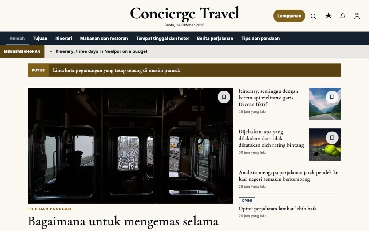 Concierge — template situs Berita Wisata, tampilan desktop
