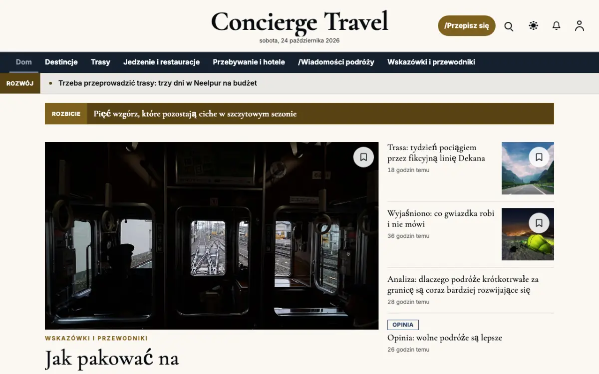 Concierge – szablon strony (Podróże: wiadomości), widok na komputerze