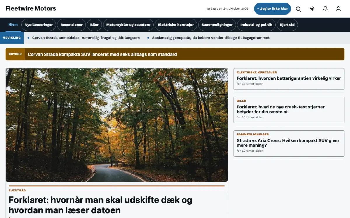 Fleetwire – hjemmesideskabelon til Biler News, skrivebordsvisning