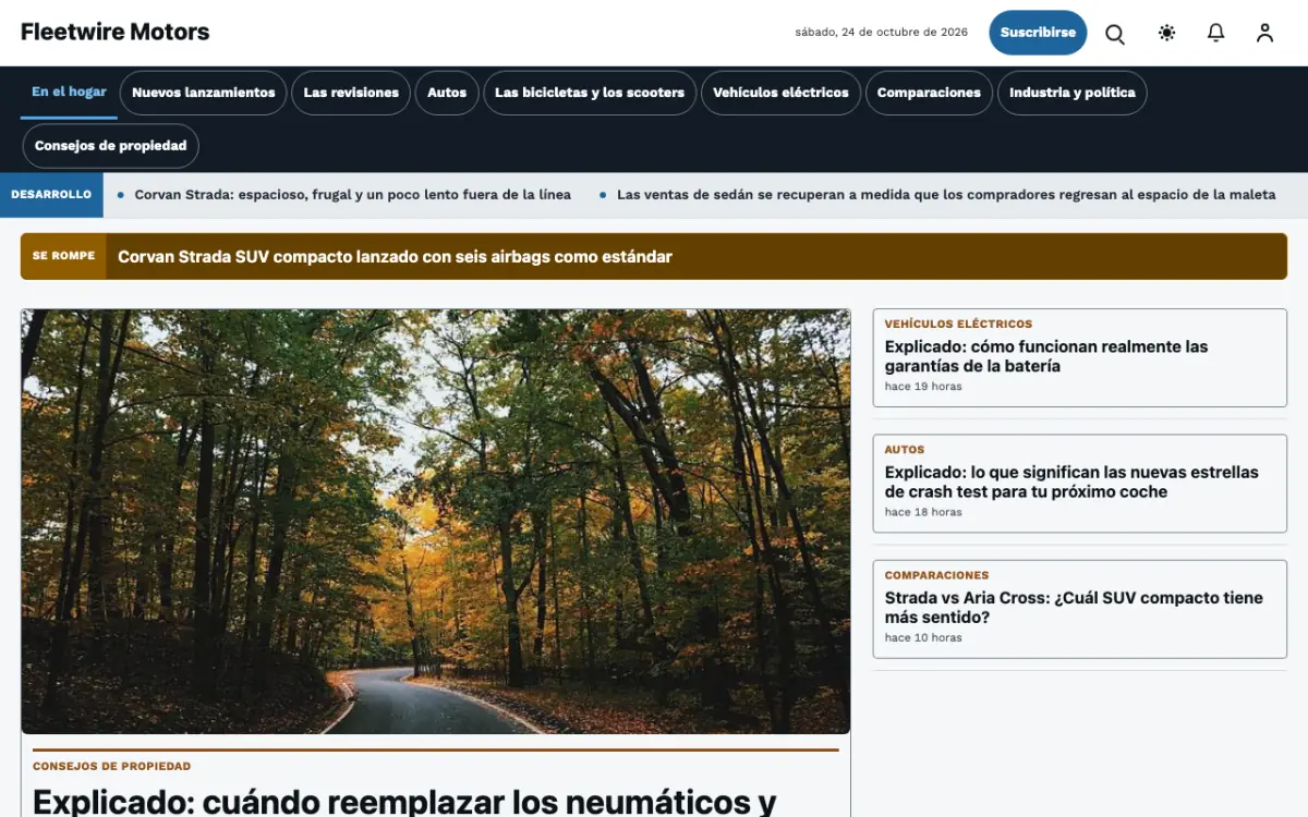 Fleetwire — plantilla de sitio web de Noticias de Motor, vista de escritorio