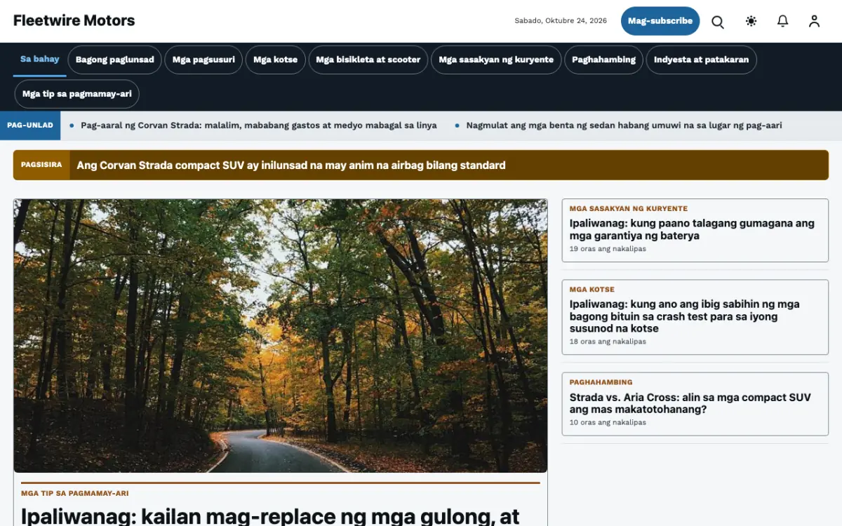 Fleetwire — template ng website na Balitang Sasakyan, tanaw sa desktop