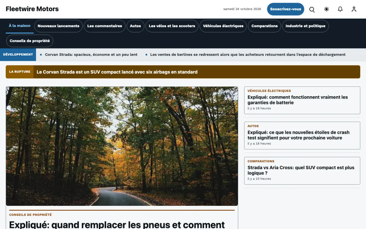 Fleetwire — modèle de site web Actualités Automobile, vue sur ordinateur