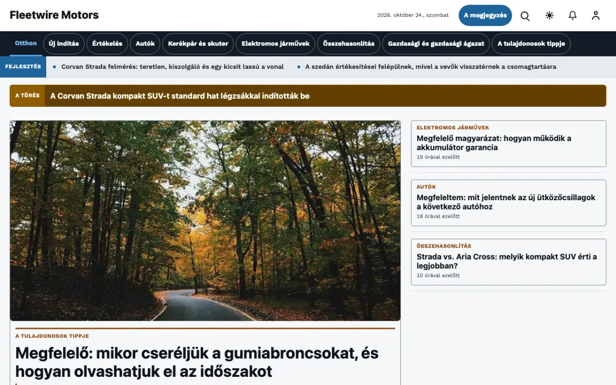 Fleetwire — Autó: hírek weboldalsablon, asztali nézet