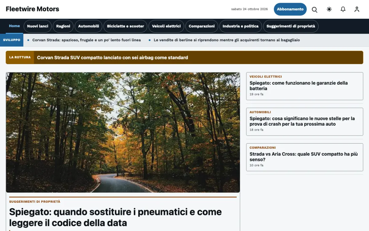 Fleetwire – template di sito per News Motori, vista desktop