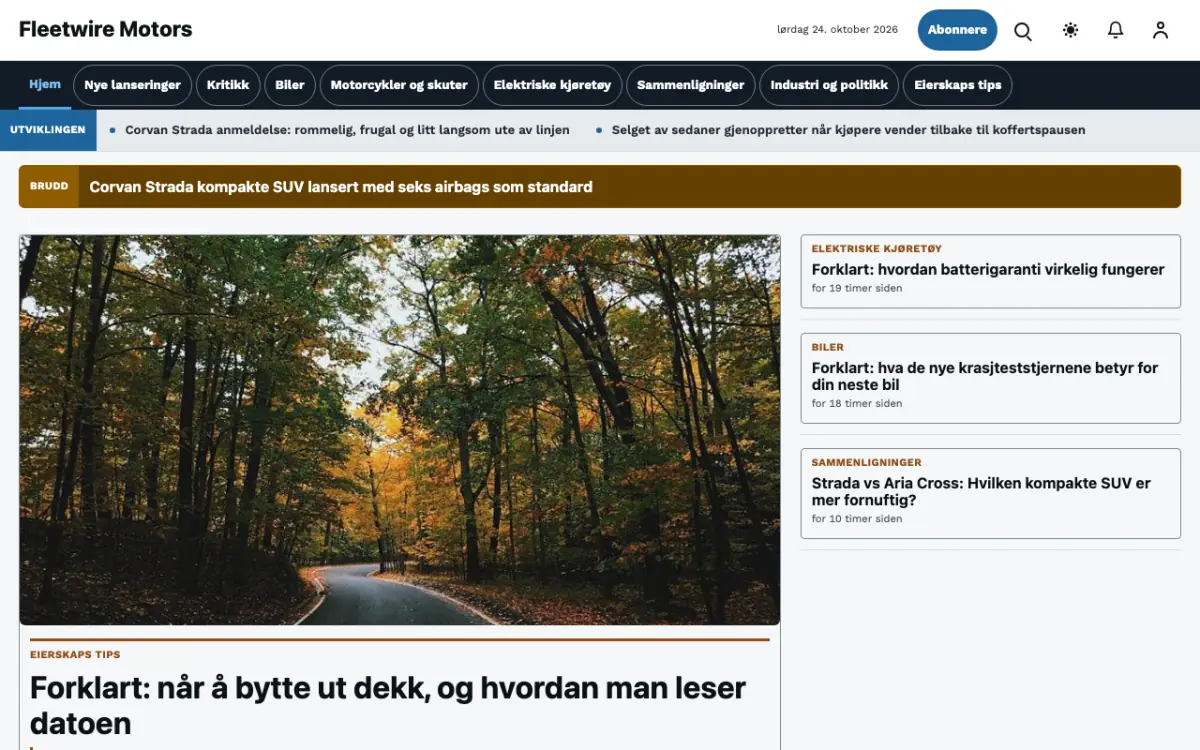 Fleetwire – nettstedmal for Bil News, skrivebordsvisning