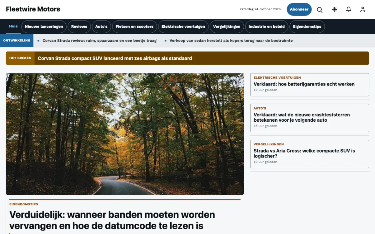 Fleetwire – websitetemplate voor Autonieuws, desktopweergave