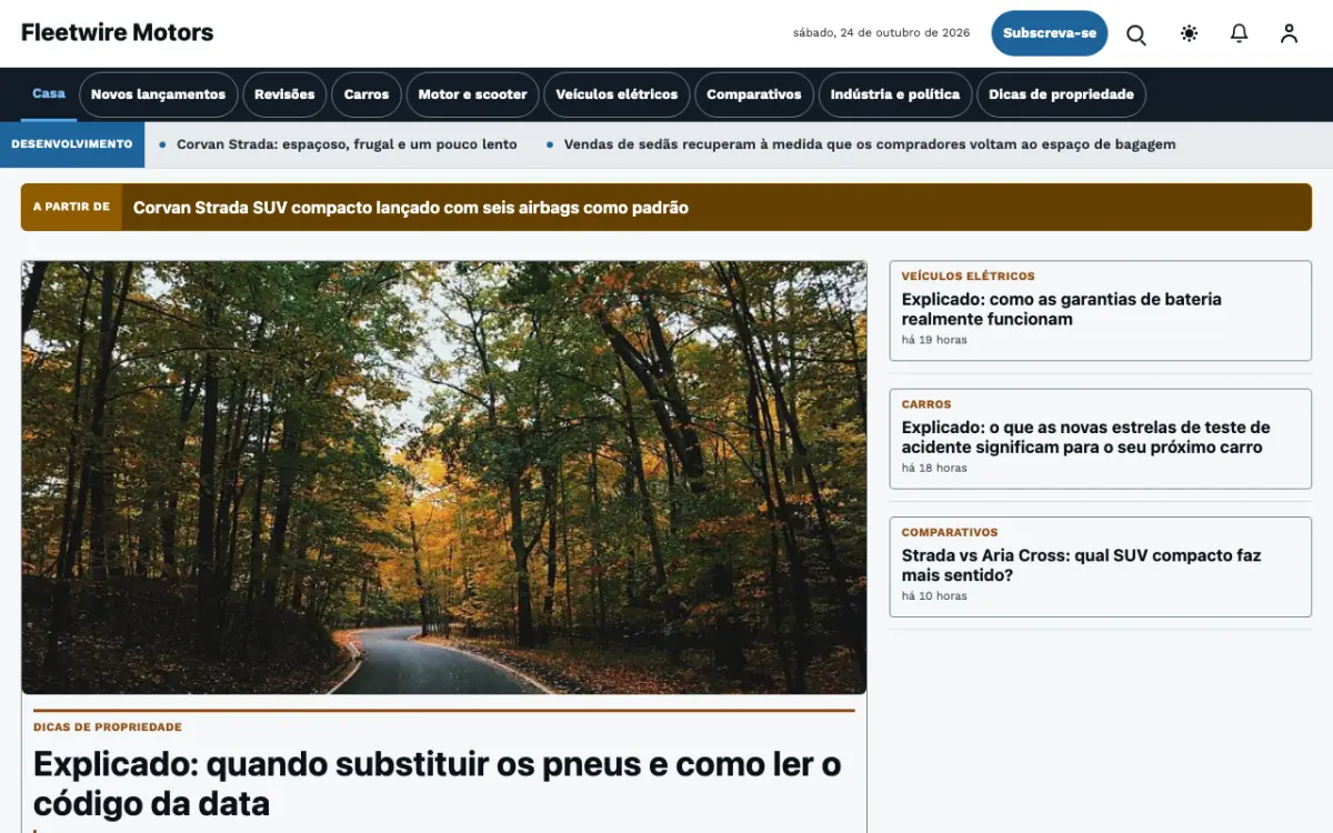 Fleetwire — modelo de site de Notícias de Automotivo, visualização em desktop
