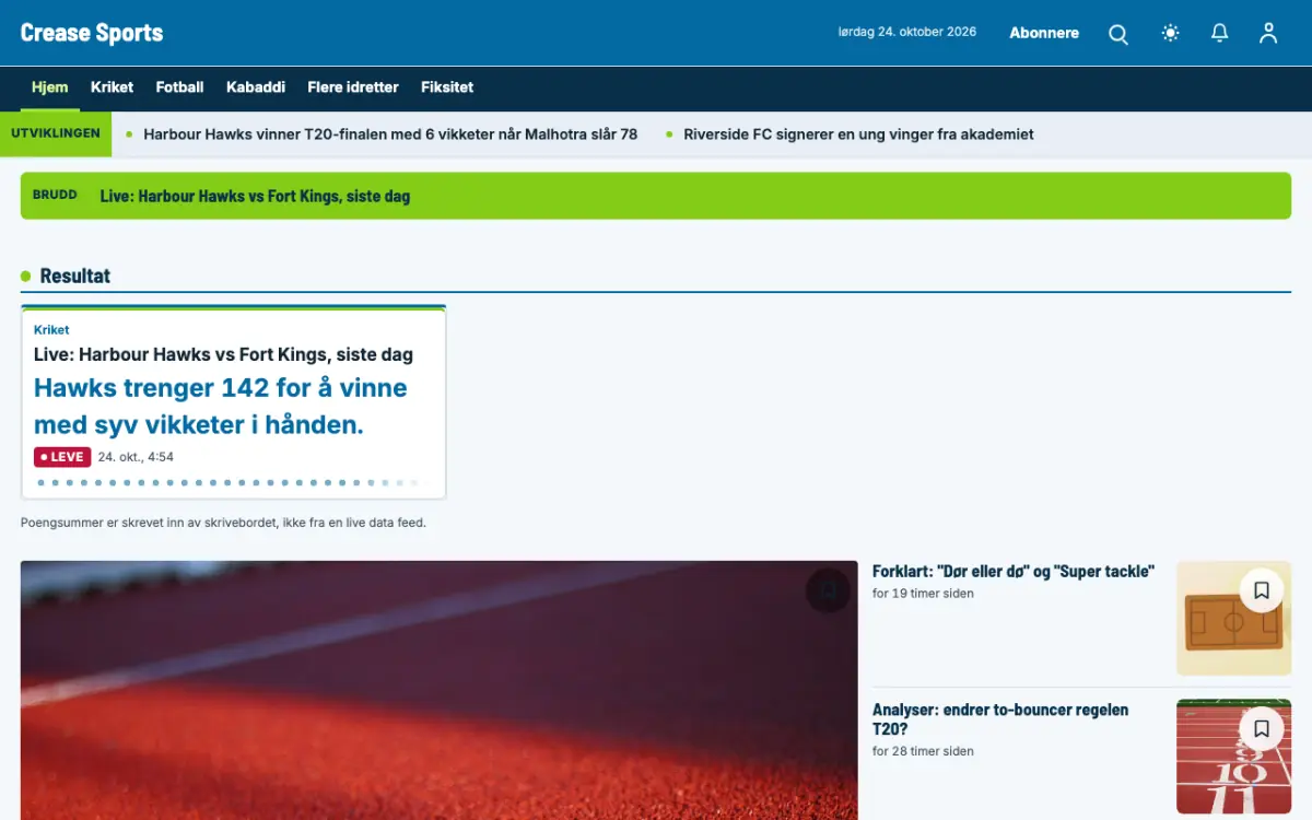 Crease – nettstedmal for Sport News, skrivebordsvisning