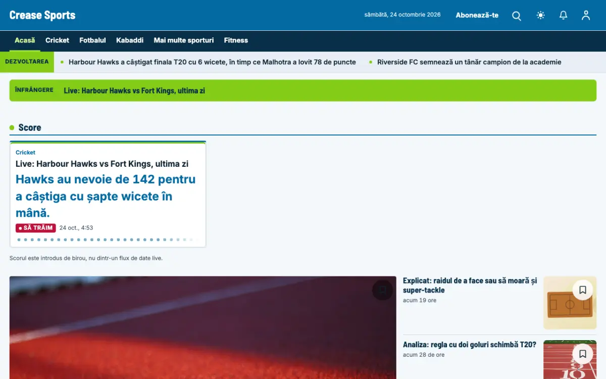 Crease – șablon de site pentru Știri Sport, vedere pe desktop