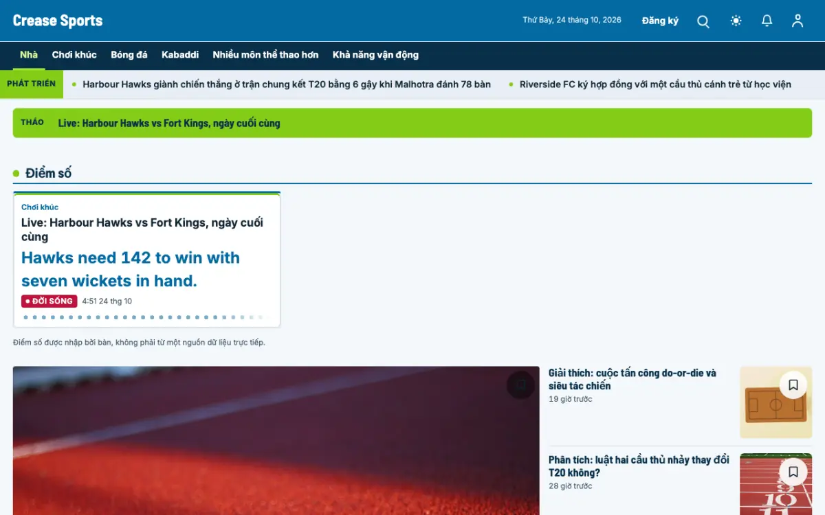 Crease — mẫu website Tin Thể thao, giao diện máy tính