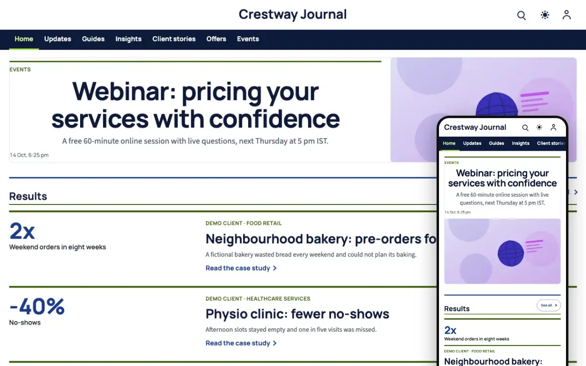 Crestway – hjemmesideskabelon til Blog, skrivebordsvisning