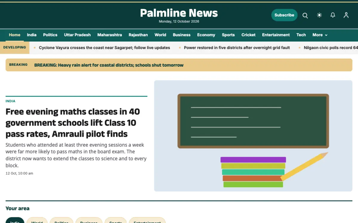 Palmline — General News website template, desktop view