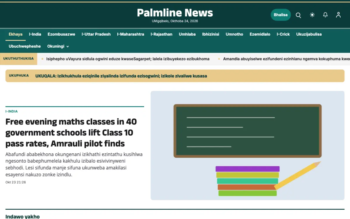 Palmline — ithempulethi yewebhusayithi ye-Izindaba ze-Ezijwayelekile, ukubuka kwekhompyutha
