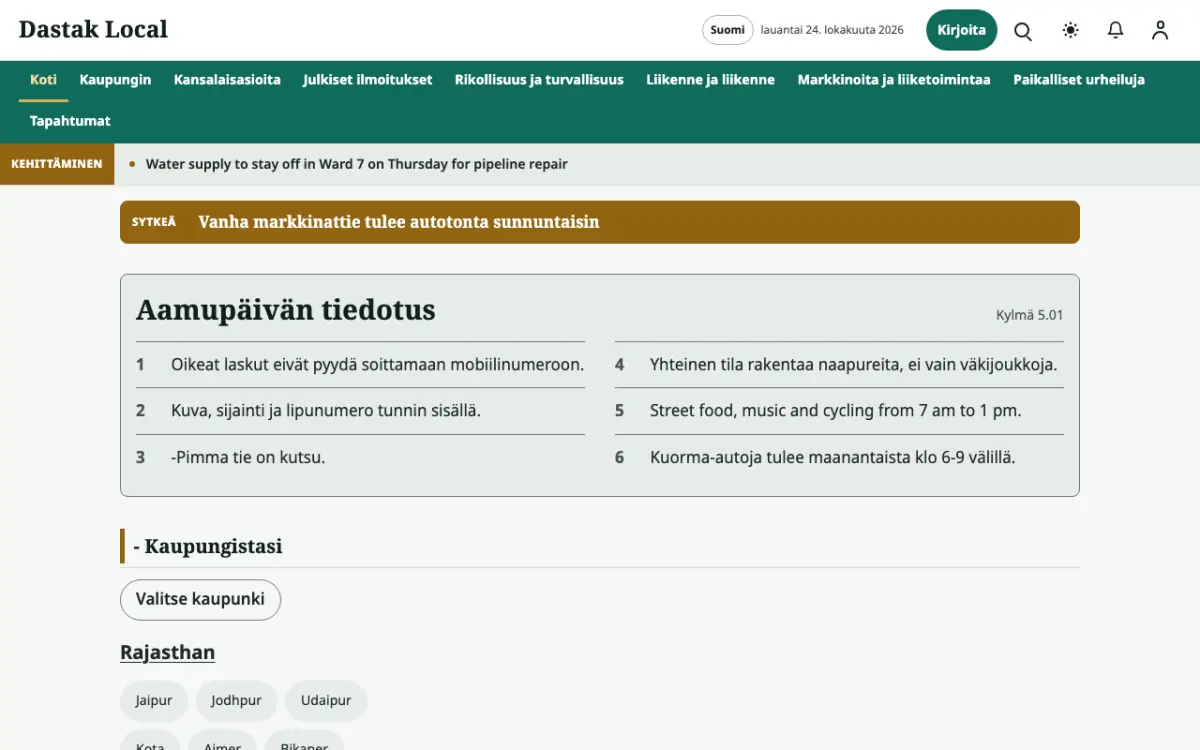 Latchpost – verkkosivumalli (Paikalliset News), työpöytänäkymä