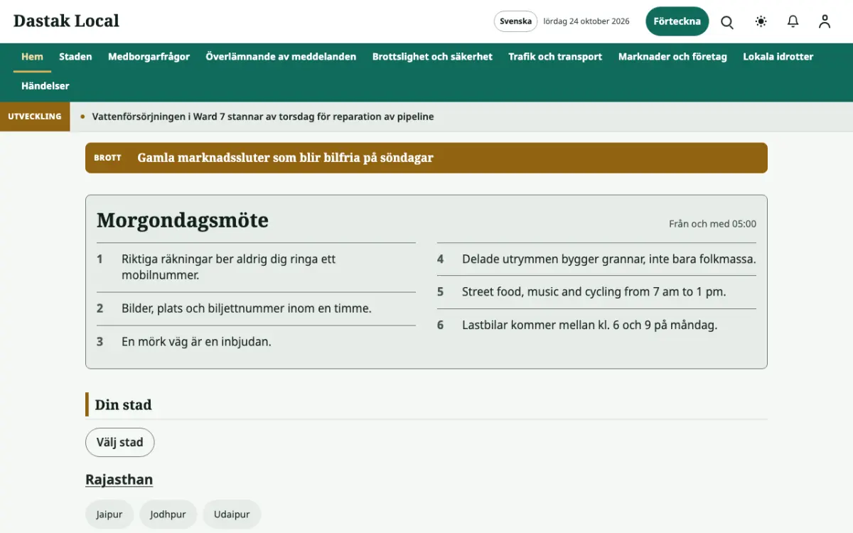 Latchpost – webbplatsmall för Lokalt News, skrivbordsvy