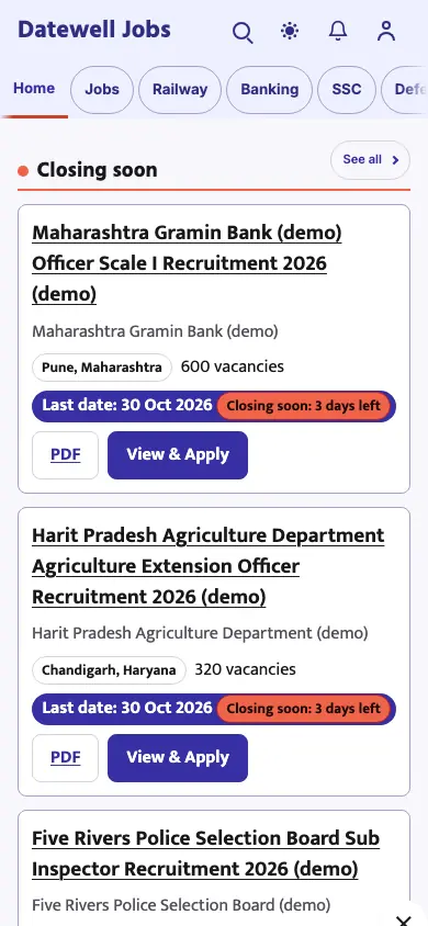 Datewell — Jobs app, phone view