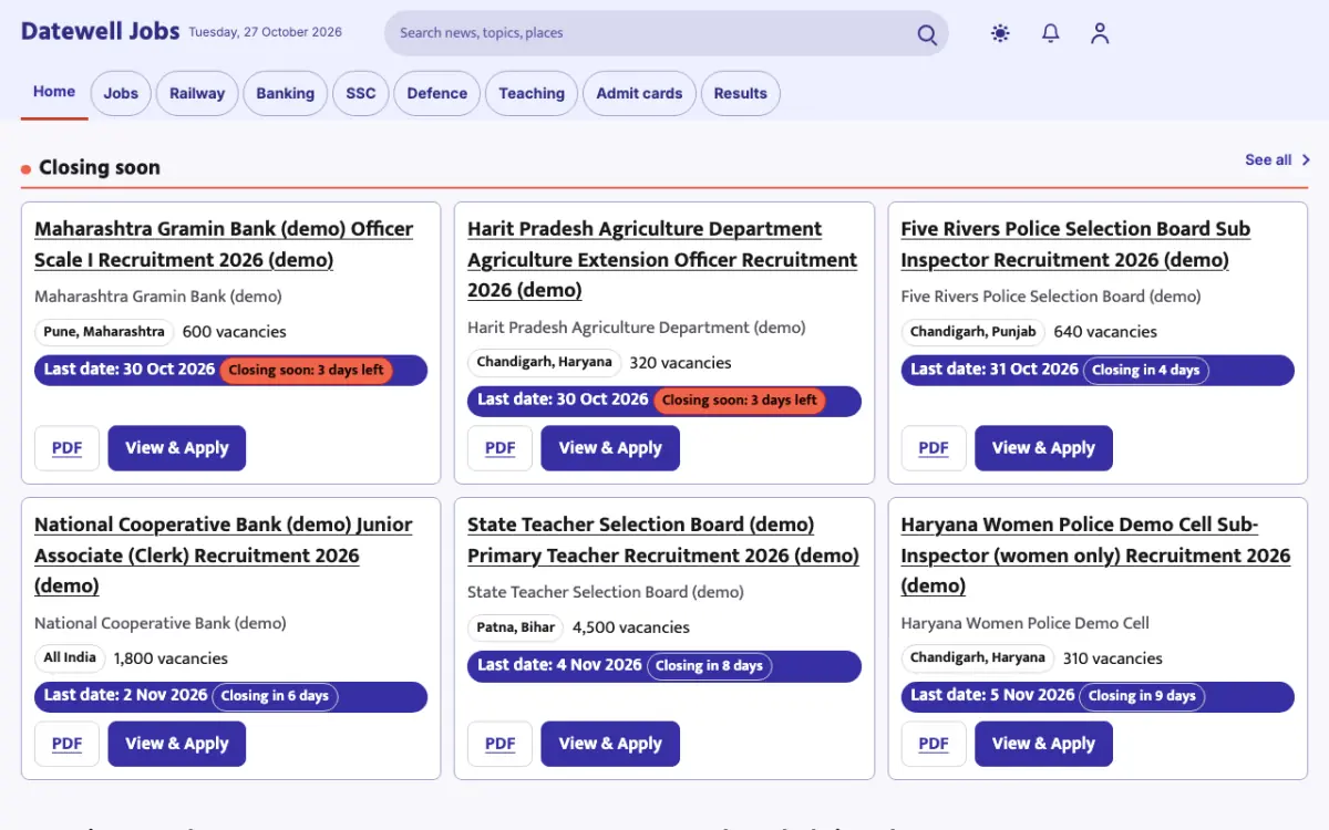 Datewell — Jobs website template, desktop view