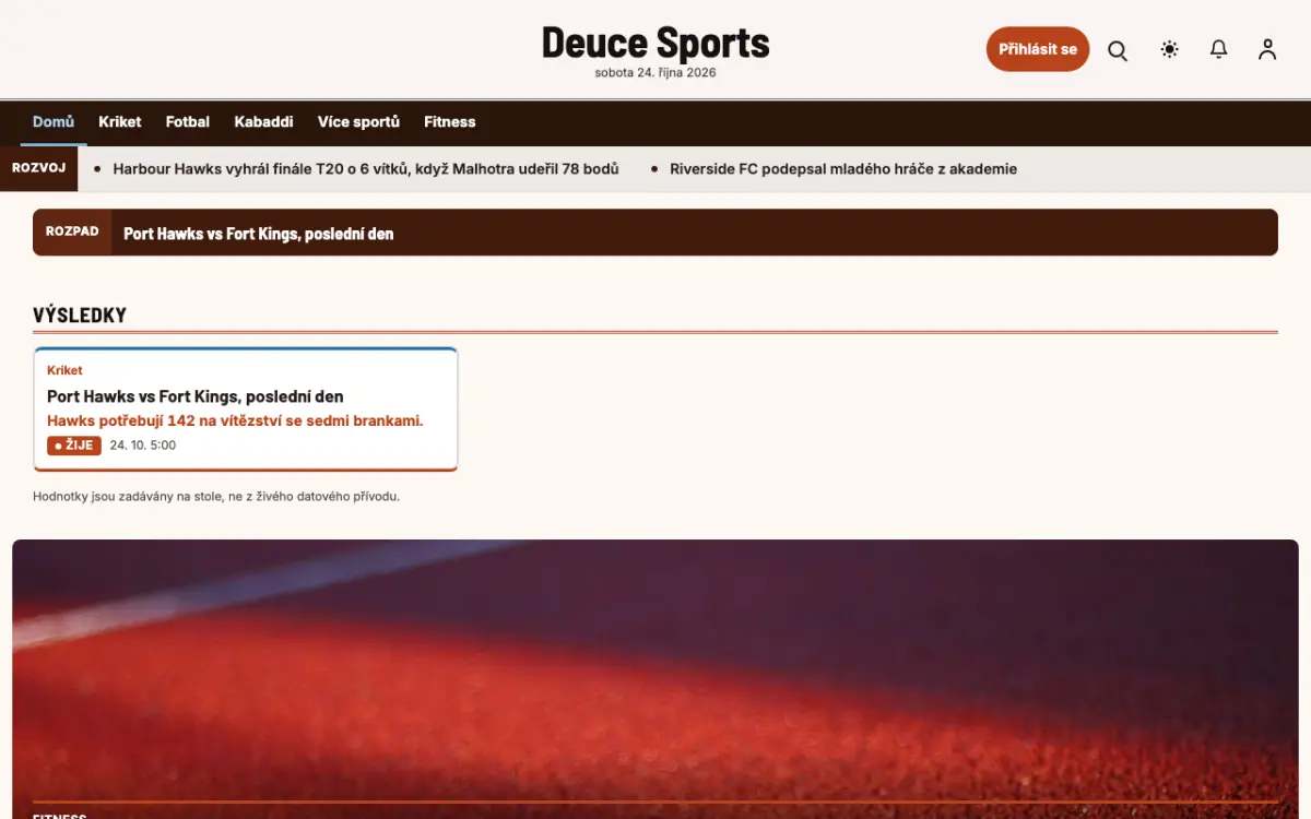 Deuce — šablona webu v kategorii Sport: zprávy, zobrazení na počítači