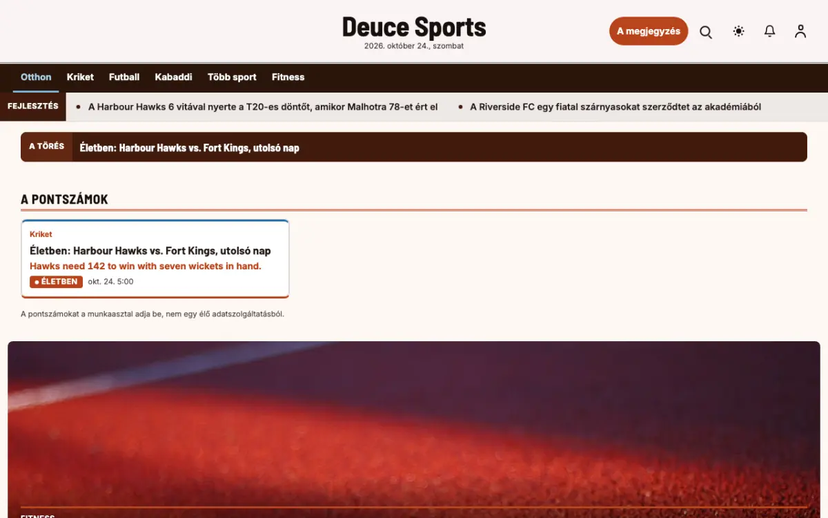 Deuce — Sport: hírek weboldalsablon, asztali nézet