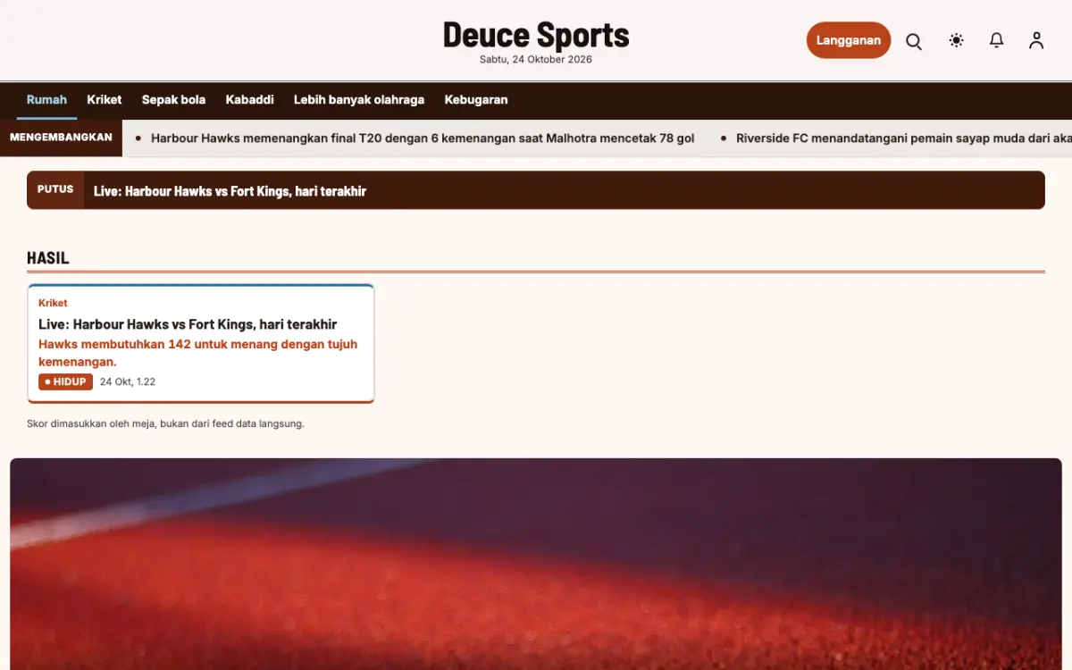 Deuce — template situs Berita Olahraga, tampilan desktop