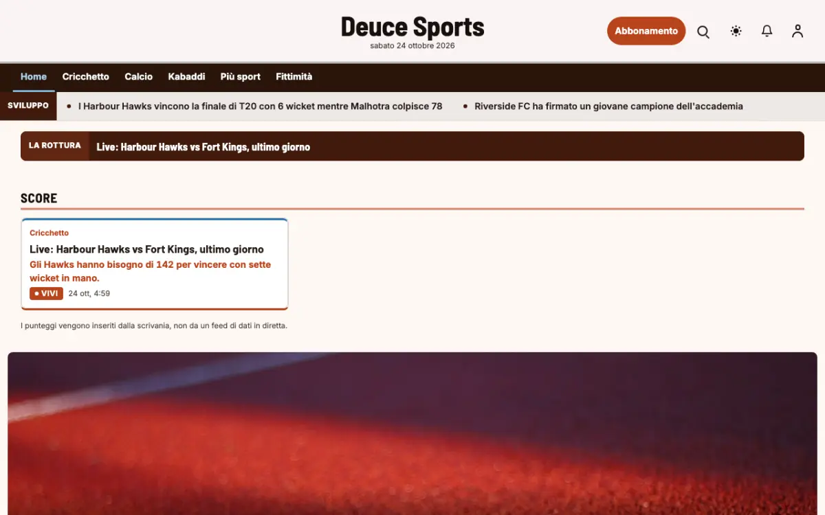 Deuce – template di sito per News Sport, vista desktop