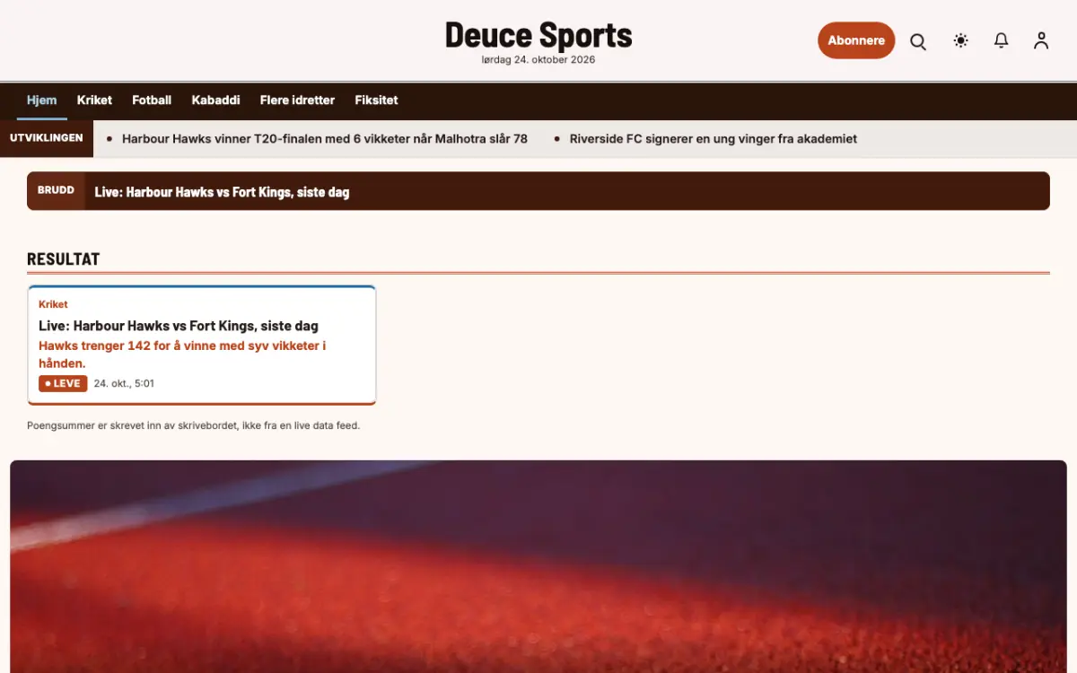 Deuce – nettstedmal for Sport News, skrivebordsvisning