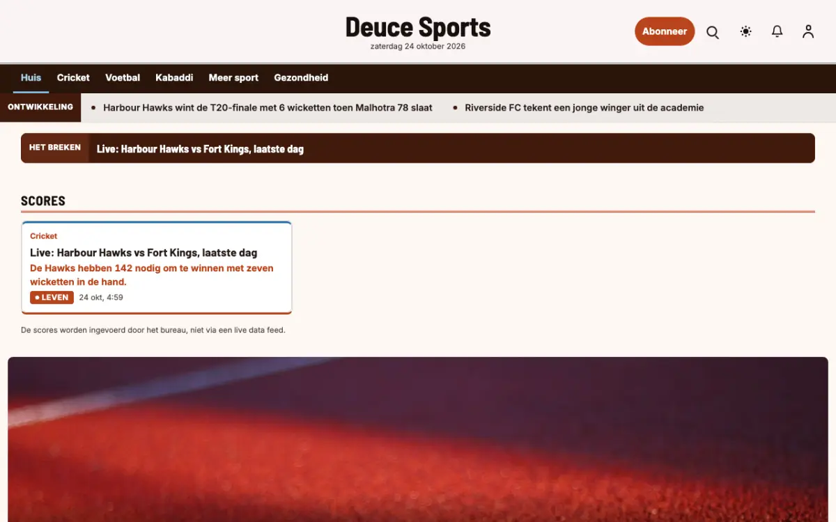 Deuce – websitetemplate voor Sportnieuws, desktopweergave