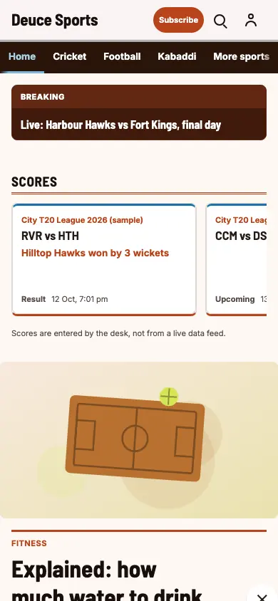 Deuce — Sports News app, phone view