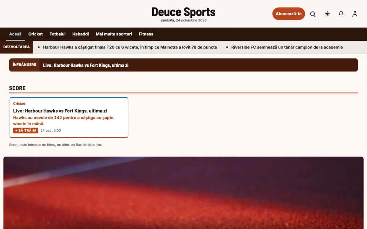 Deuce – șablon de site pentru Știri Sport, vedere pe desktop