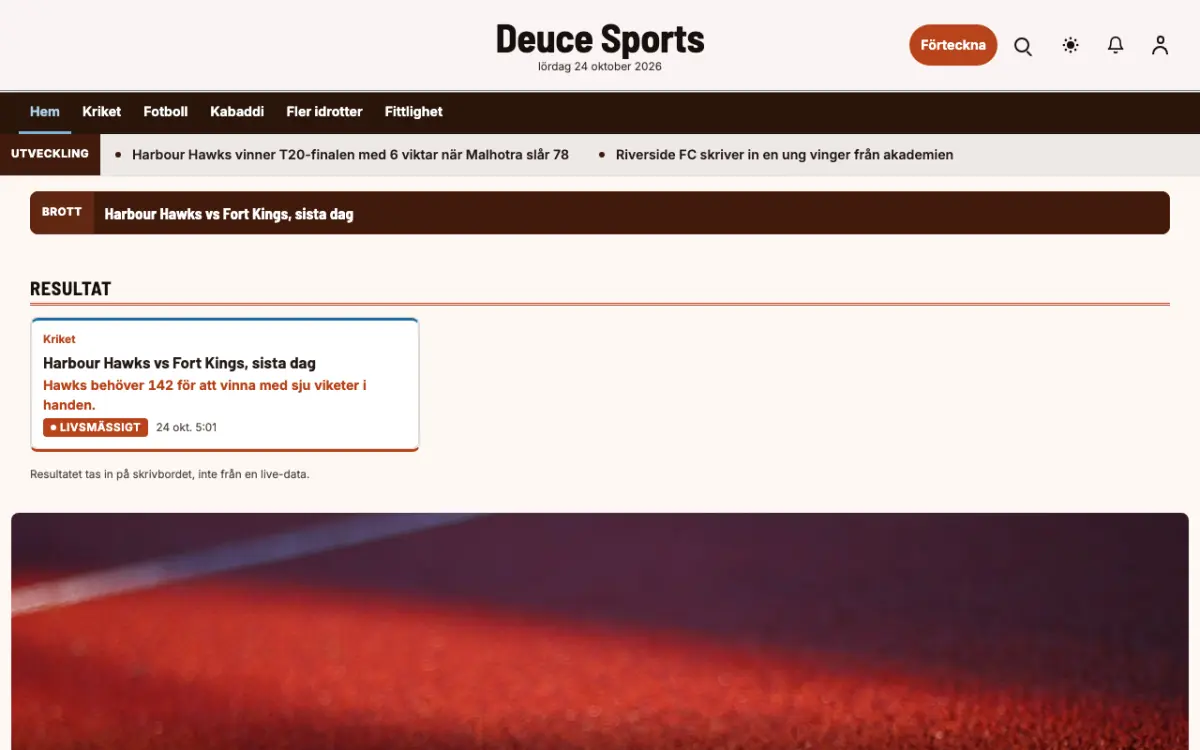 Deuce – webbplatsmall för Sport News, skrivbordsvy