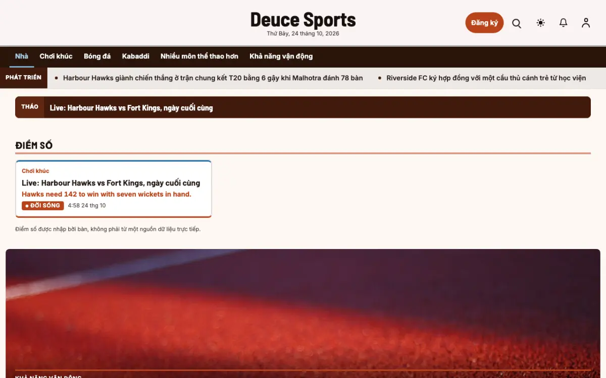 Deuce — mẫu website Tin Thể thao, giao diện máy tính