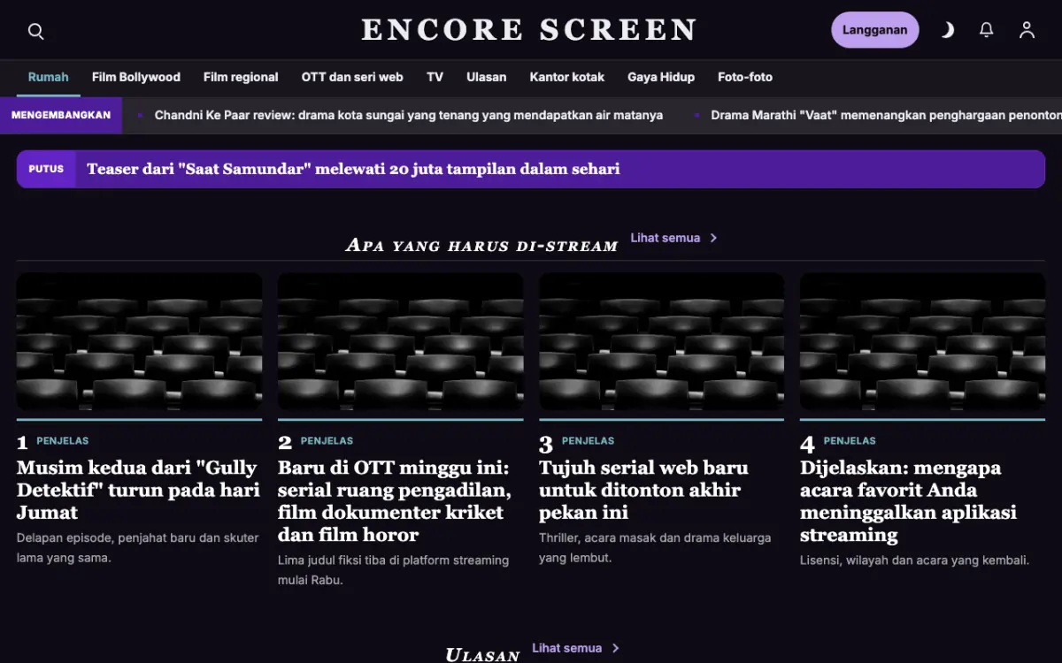 Curtaincall — template situs Berita Hiburan, tampilan desktop