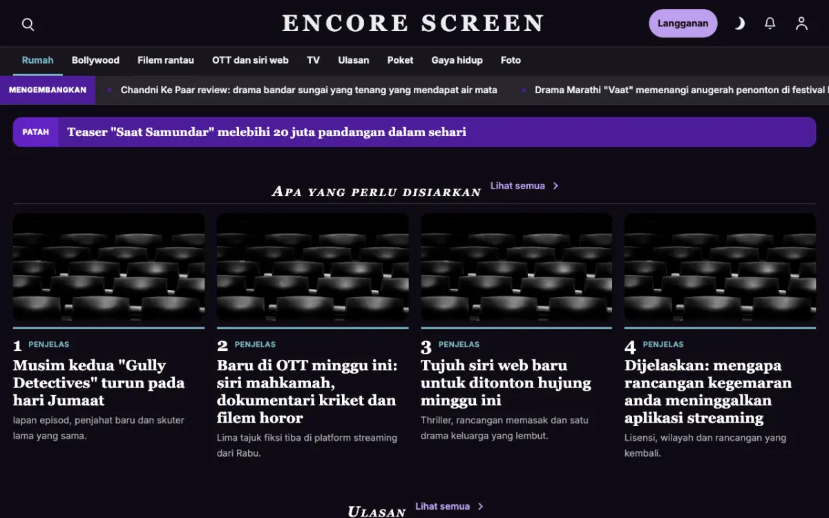 Curtaincall — templat laman web Berita Hiburan, paparan desktop