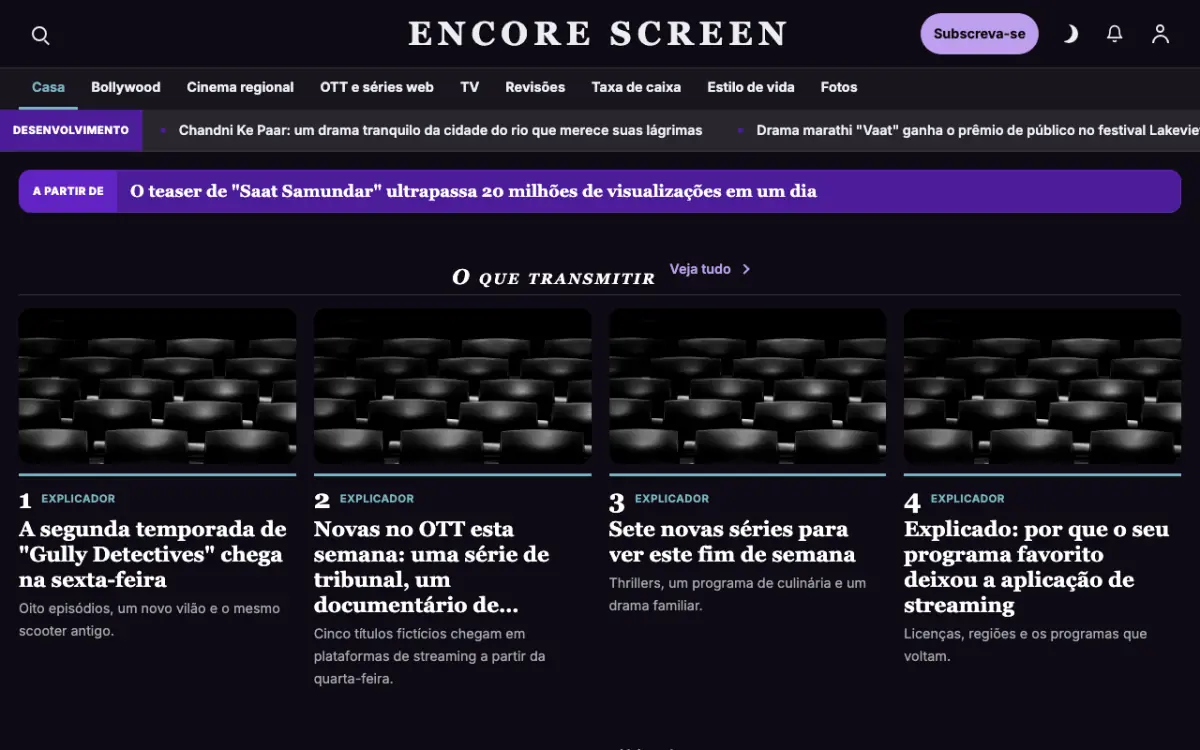 Curtaincall — modelo de site de Notícias de Entretenimento, visualização em desktop