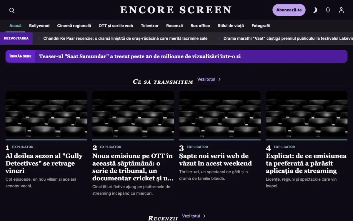 Curtaincall – șablon de site pentru Știri Divertisment, vedere pe desktop